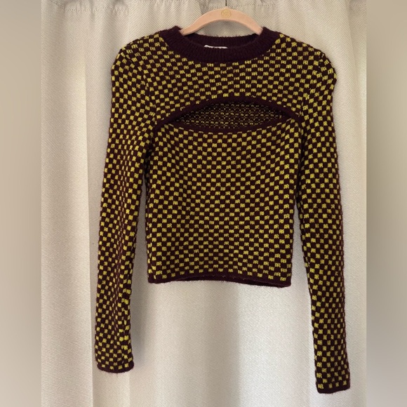 ZARA Jacquard Knit Checkered Cutout Sweater Women’s Size Small Long Sleeve - Picture 5 of 6
